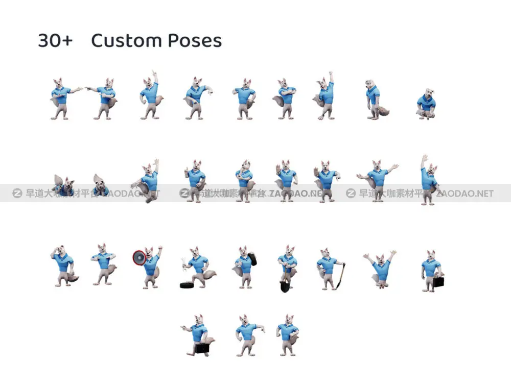 30多个自定义姿势拟人化吉祥物狗狗3d卡通有趣插画动画设计素材包 3D Mascot Character Dog Illustration FIGA UI Pack插图5