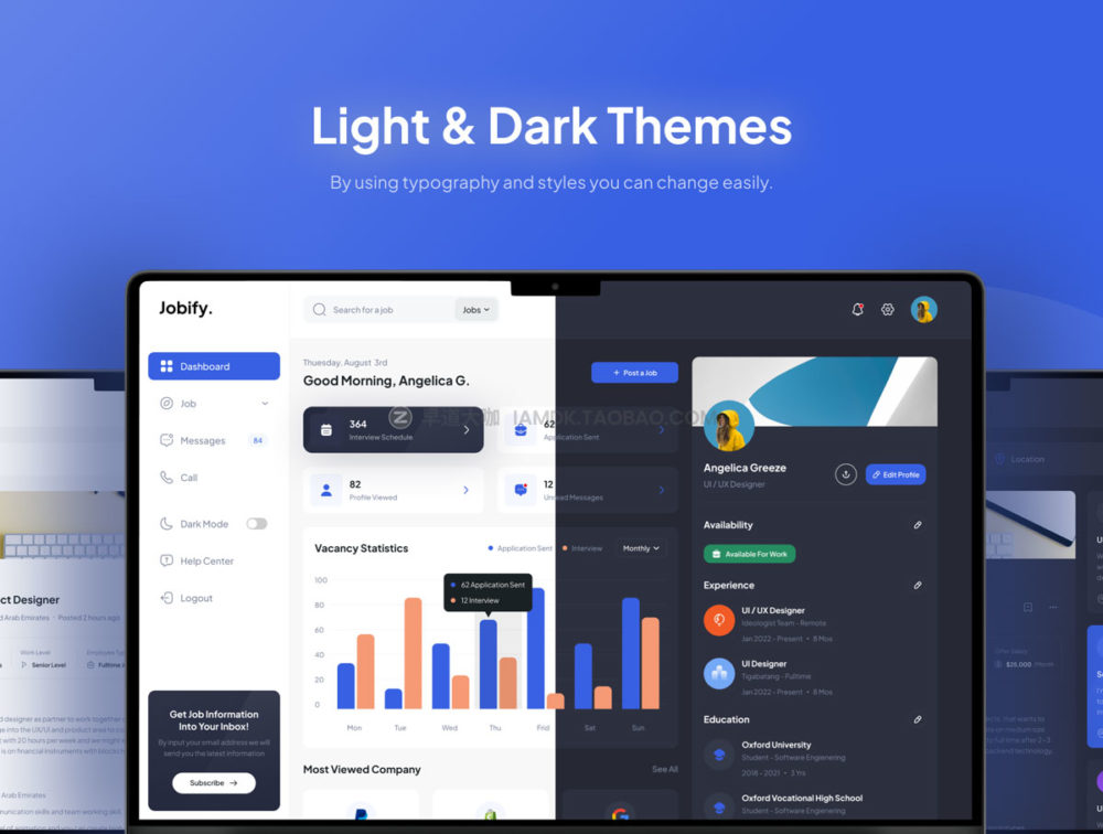 时尚求职招聘应聘仪表盘网站界面web ui套件素材 Jobify – Job Seeker Dashboard插图3