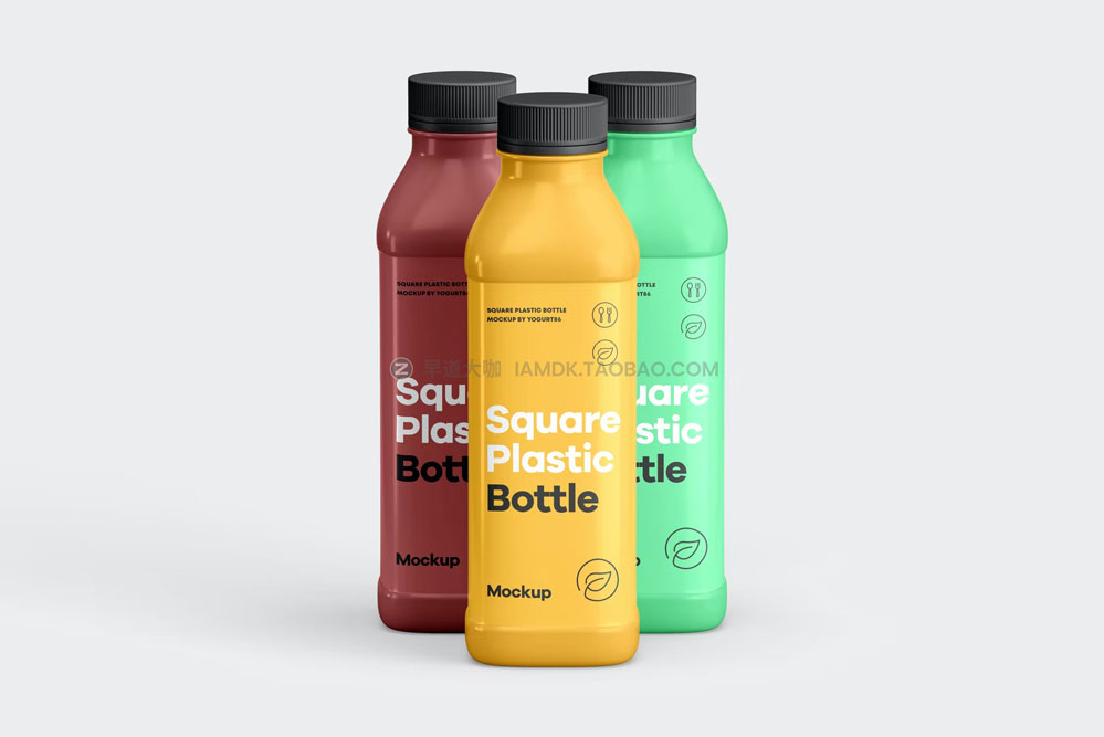 方形塑料瓶果汁饮料瓶子包装设计展示贴图ps样机模板 Square Plastic Bottle Mock-up插图6