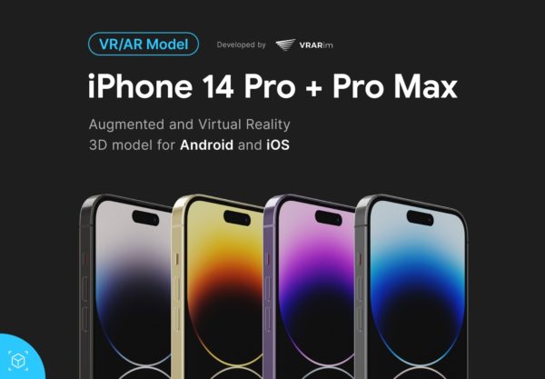 逼真2022款苹果iPhone 14 Pro and Pro Max三维3d模型素材包  iPhone 14 Pro and Pro Max 3D model for Augmented Reality