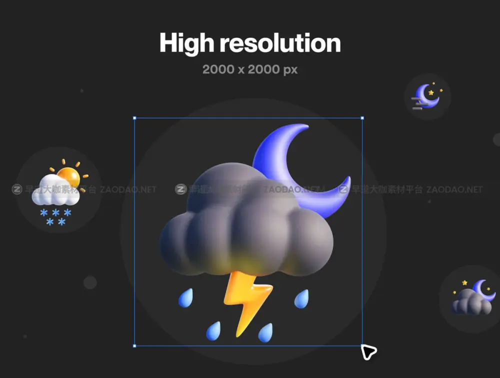 时尚可爱卡通3D立体天气预报icon图标png免抠图片ui设计套件素材 Weather 3D Icon Pack插图2