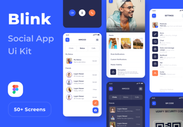50多个屏社交交友约会聊天应用程序app界面设计ui套件 Blink Social App Ui Kit