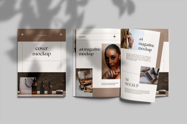 8个逼真a4宣传画册设计封面内页设计展示贴图psd样机模板 A4 Magazine Mockup