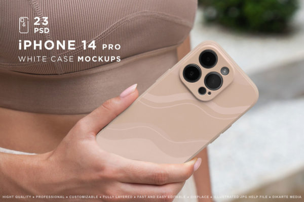 23款时尚苹果iPhone 14 Pro手机壳图案设计展示贴图psd样机模板 iPhone 14 Pro White Case Mockups
