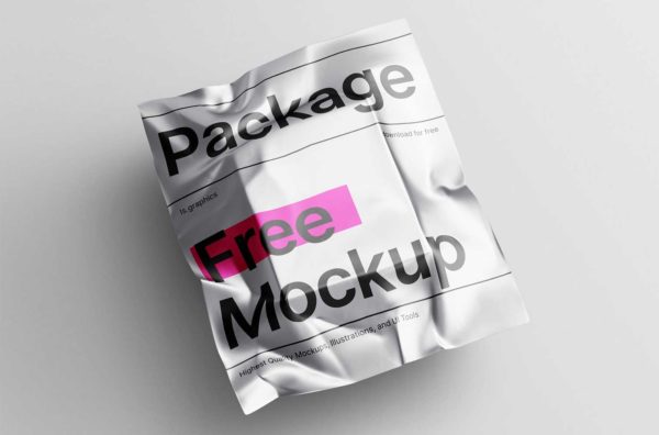 逼真铝箔金属纸包装袋外观设计展示贴图psd样机 Metallic Package Mockup