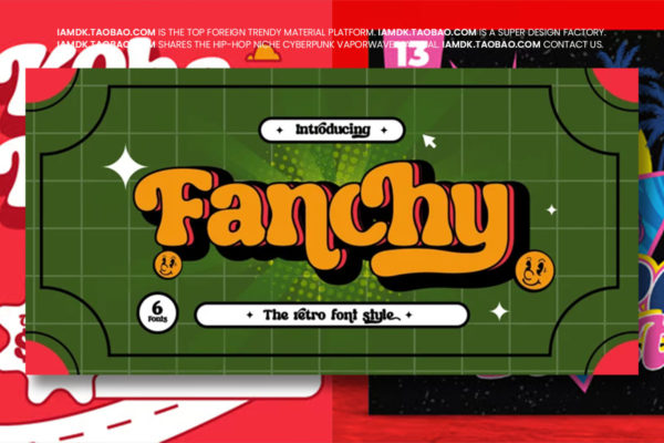70年代复古y2k卡通漫画风专辑封面海报标题徽标logo设计英文字体 Fanchy Font Family