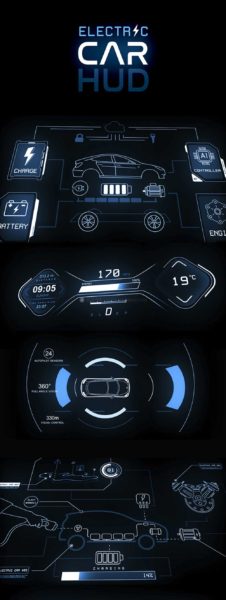 AE模板 200+科技感汽车界面UI图标HUD ICON动画 Videohive – Electric Car HUD