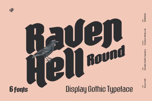 复古哥特式品牌推广标题标签包装徽标logo设计英文字体 Raven Hell – Variable Gothic Font