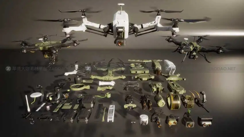 航拍无人机3d模型MA / MAX / C4D / BLEND / FBX / OBJ等 Kitbash3D – Veh Drones插图7