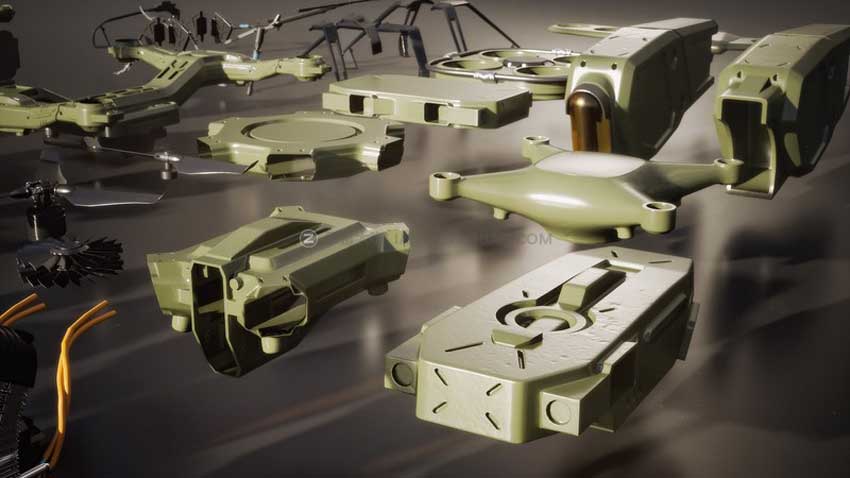 航拍无人机3d模型MA / MAX / C4D / BLEND / FBX / OBJ等 Kitbash3D – Veh Drones插图5