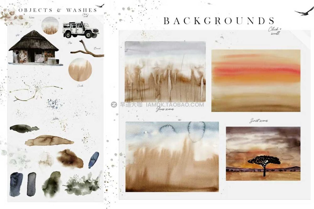 非洲野生动物花卉字母手绘水彩插画png免抠图设计素材 African Safari Watercolor Collection插图3