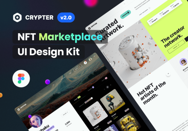 236个高级nft市场虚拟物品交易平台app&web界面设计ui套件模板 Crypter v.2 – NFT Marketplace UI Kit