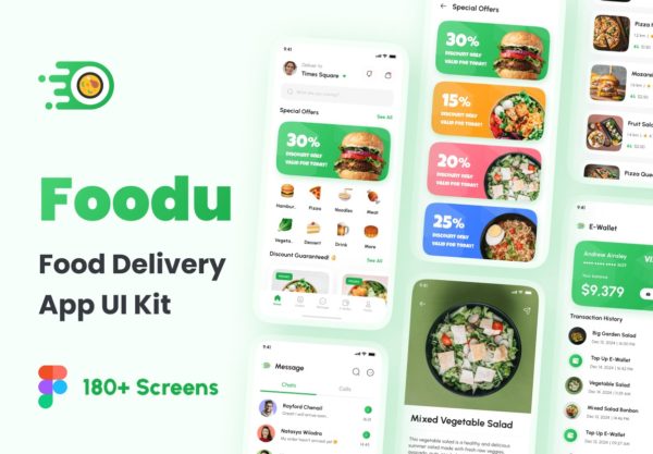 180多屏高级美食食品外卖配送送餐app应用程序界面设计ui套件 Foodu – Food Delivery App UI Kit