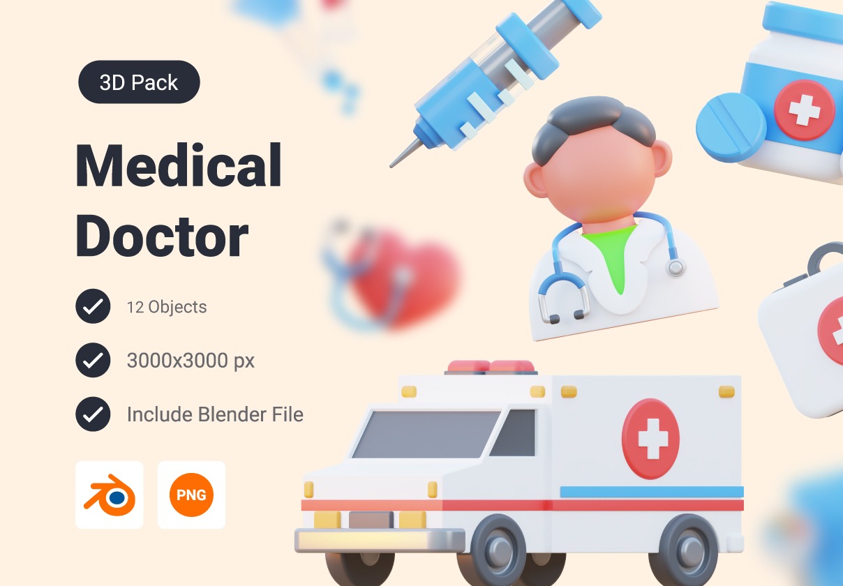 36个app界面演示文稿设计医生医院医疗主题3d图标icon素材包 Medical - Doctor 3D Icon Pack
