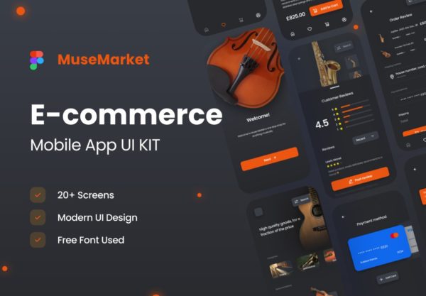 20多屏高级电子商务商城在线购物软件app界面设计ui套件 Muse Market E-ccomerce Mobile App UI Kit