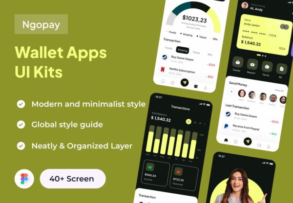 40多屏时尚电子钱包金融理财app应用程序界面设计ui套件 Ngopay – Wallet Apps UI Kits