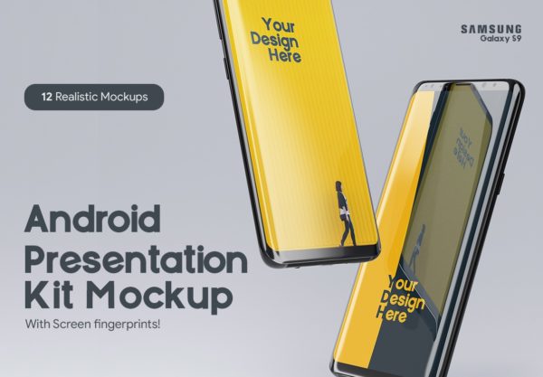 12款安卓手机三星Galaxy S9屏幕演示样机模板psd源文件 Samsung Galaxy S9 Presentation mockup Kit