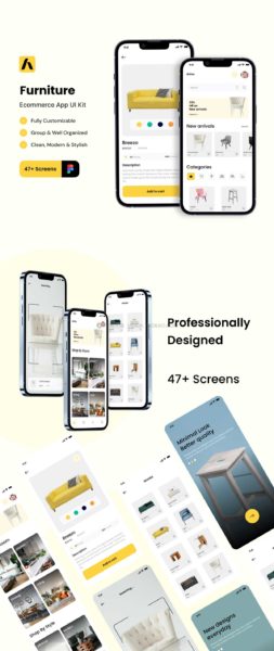 高级家具电子商城app应用程序界面设计ui套件figma模板 Arino Furniture – Ecommerce app UI kit