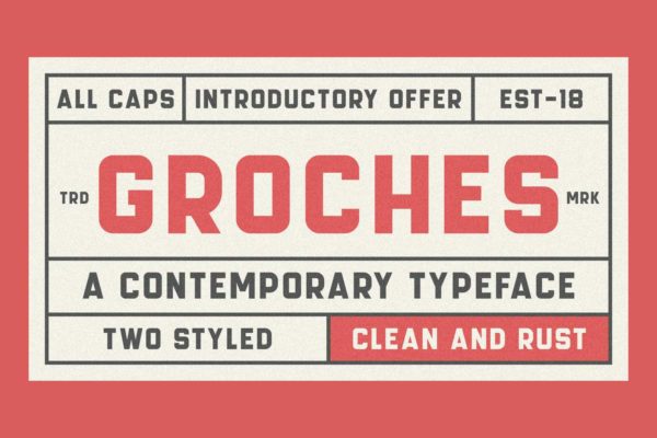 复古工业风标题标志logo设计无衬线英文字体包 GROCHES Font Family