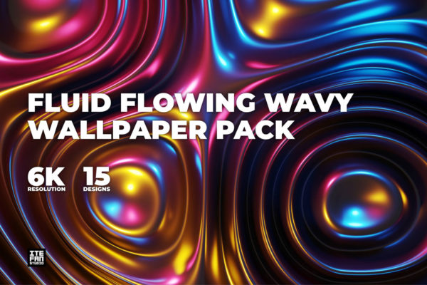 15款高清独特3d金属质感液体流体抽象艺术背景图片设计素材 Fluid Flowing Wavy Wallpaper Pack