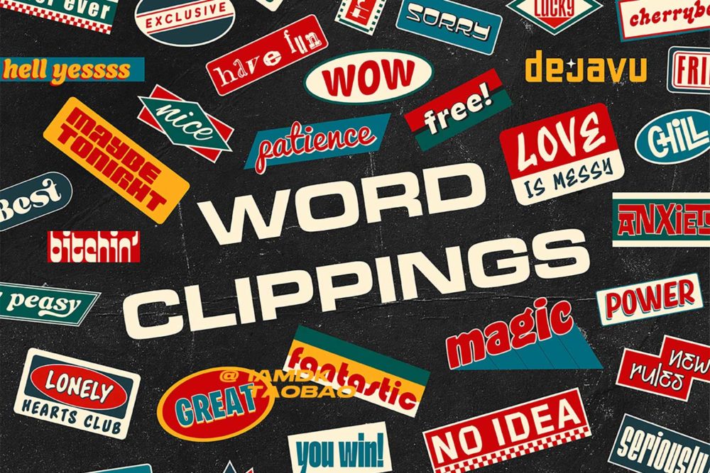 50款复古怀旧标签字母贴纸剪贴画png透明底背景图片设计素材 Word Clippings: Retro Stickers and Headlines – 50 Pieces插图