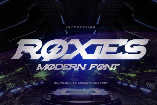 未来科幻智能科技运动力量倾斜无衬线英文字体设计素材 ROXIES – Modern Font