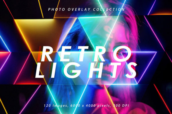 120款未来科幻赛博朋克激光霓虹灯光束海报背景高清图片设计素材 120 Retro Lights Photo Overlays
