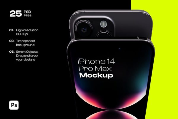 25款2022款iPhone 14 Pro Max苹果手机UI界面设计屏幕演示样机模板 iPhone 14 Pro Max Mockup Pack