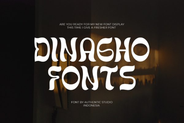 复古酸性逆反差杂志海报排版标题设计英文字体安装包 Dinagho Display Font