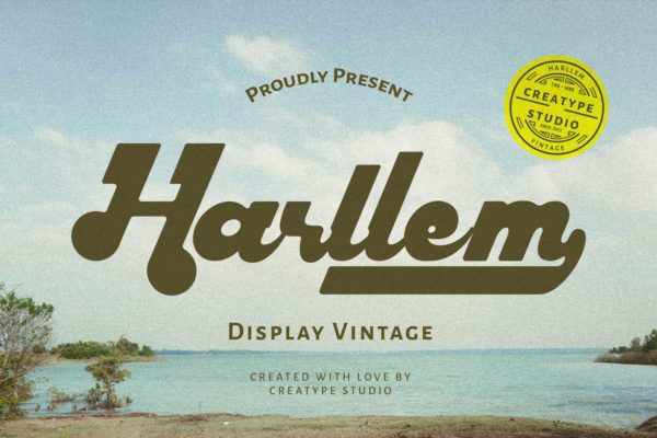 90年代复古涂鸦摇滚产品包装广告标签设计英文字体素材 Harllem display vintage