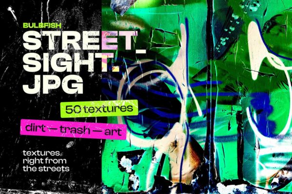 50款复古做旧酸性摇滚嘻哈说唱污渍粗糙划痕涂鸦抽象艺术音乐专辑封面海报设计背景图素材 STREET_SIGHT.JPG – Textures Pack
