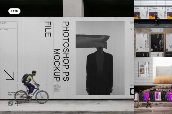 5款简约城市街头广告牌海报画面设计效果展示贴图psd样机 Poster and Billboard Mockup Set