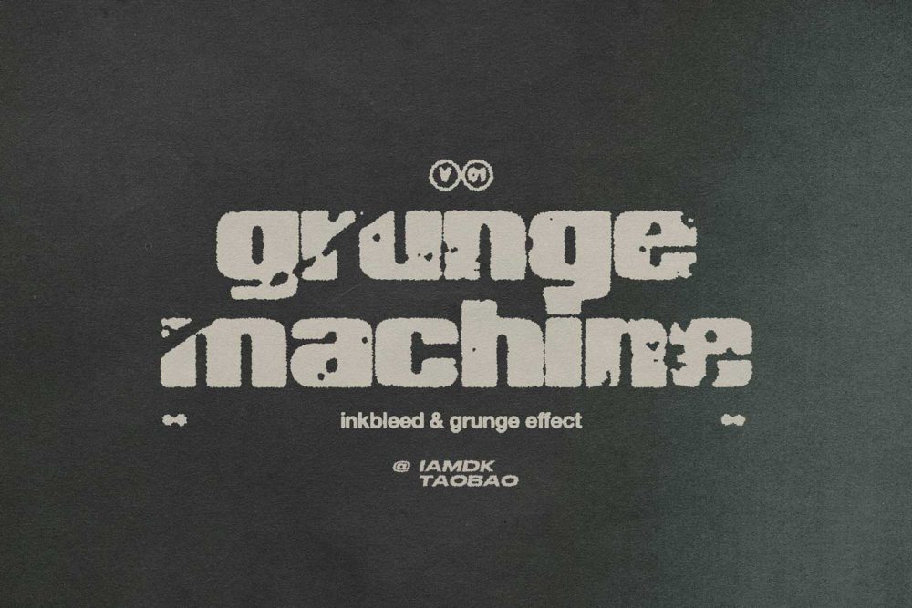 复古做旧粗糙墨水渗透文本标题logo处理特效ps动作背景素材套装 Grunge Machine | Photoshop Inkbleed and Grunge Effect Action插图