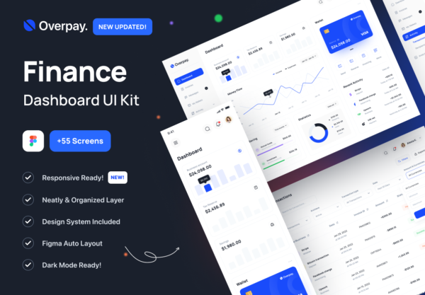 55屏高级金融财务理财后台管理仪表盘ui界面设计figma模板素材 Overpay – Finance Dashboard UI Kit