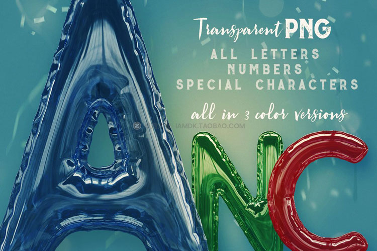 创意3d立体三维铝箔气球字母数字png免抠图片设计素材 Foil Balloon – 3D Lettering插图1