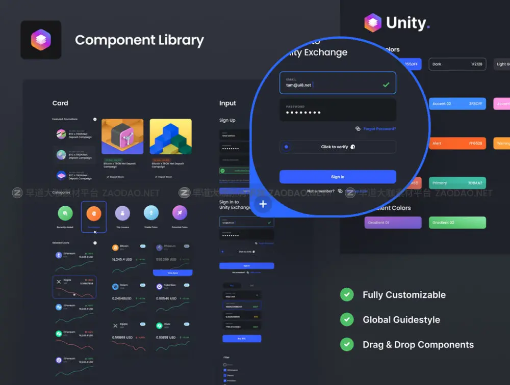 140多屏高级加密货币交易平台仪表盘ui界面设计素材包 Unity Dashboard Kit: Exchange插图4