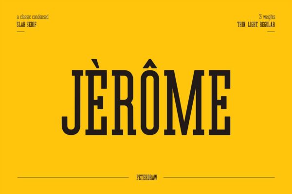 现代华丽紧凑浓缩杂志海报标题logo徽标设计无衬线英文字体 Jerome – Condensed Slab Serif