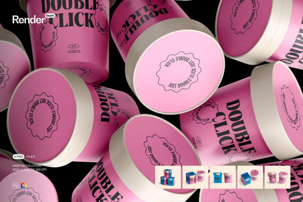 6款时尚冰淇淋酸奶包装盒外观设计展示贴图ps样机模板素材 Ice Cream Packaging Mockup Set插图