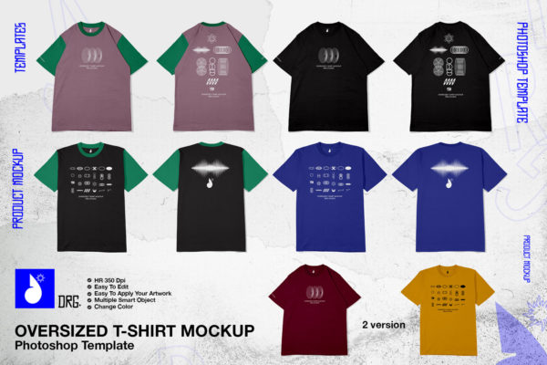 潮流复古街头嘻哈半袖T恤印花图案设计展示贴图psd样机 Oversized T-Shirt Mockup