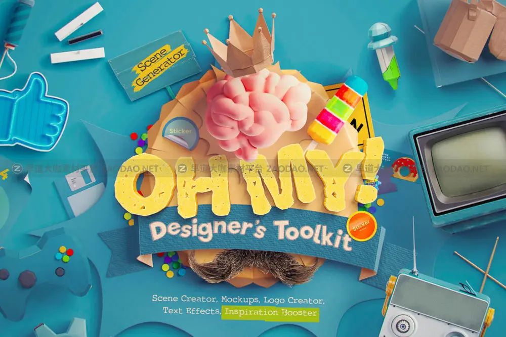 潮流卡通创意趣味折纸玩具摆件文具ps样机素材国外设计模板 OhMy! Designer’s Toolkit插图