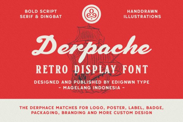 经典复古T恤标签海报包装标题logo设计手写英文字体安装包 Derpache Font Family