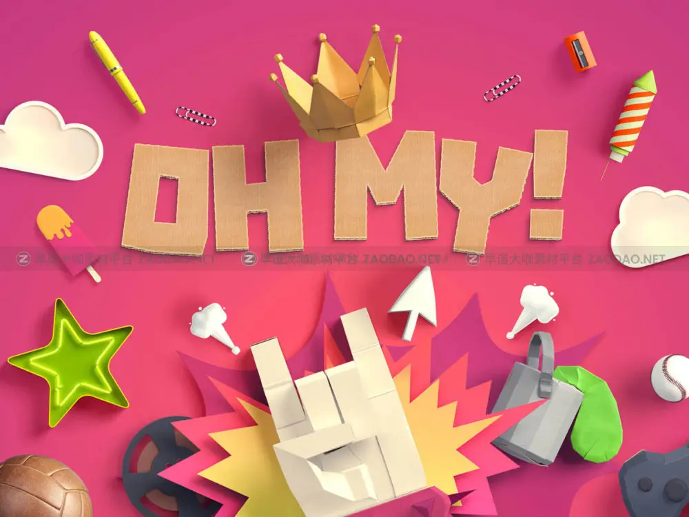 潮流卡通创意趣味折纸玩具摆件文具ps样机素材国外设计模板 OhMy! Designer’s Toolkit插图8