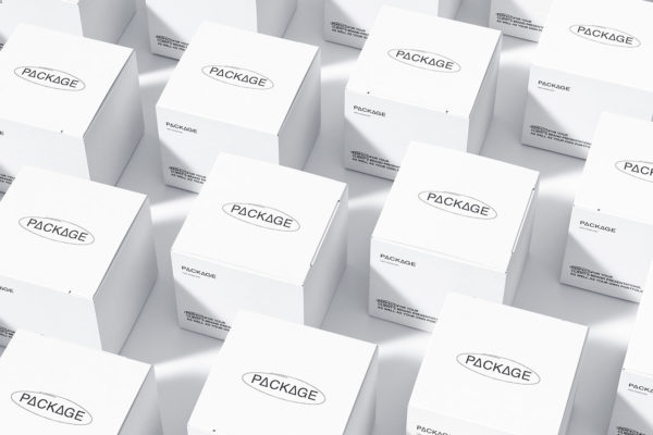 时尚方格产品包装纸盒设计展示贴图psd样机模板 Isometric Packages Grid Mockup