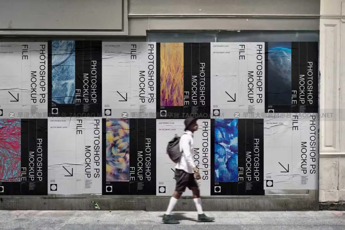 复古褶皱城市街头墙贴海报广告牌设计展示贴图PSD样机模板 Street Posters Mockup Set插图3