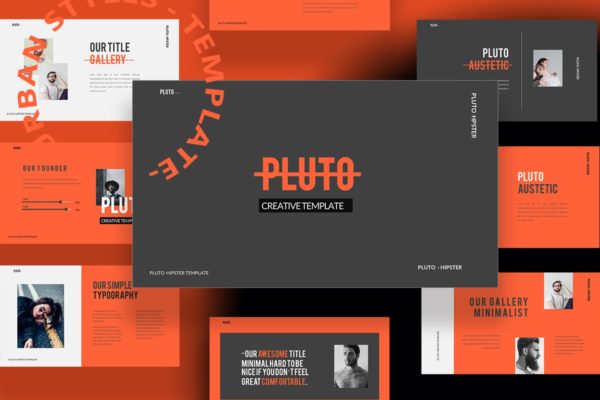创意都市风商业策划个人作品集简历设计ppt+keynote模板 Pluto Powerpoint+Keynote Template