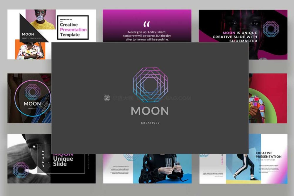 潮流创意霓虹科技企业介绍商业策划演示文稿图文排版设计ppt+key模板 MOON – Powerpoint+Keynote Template插图4