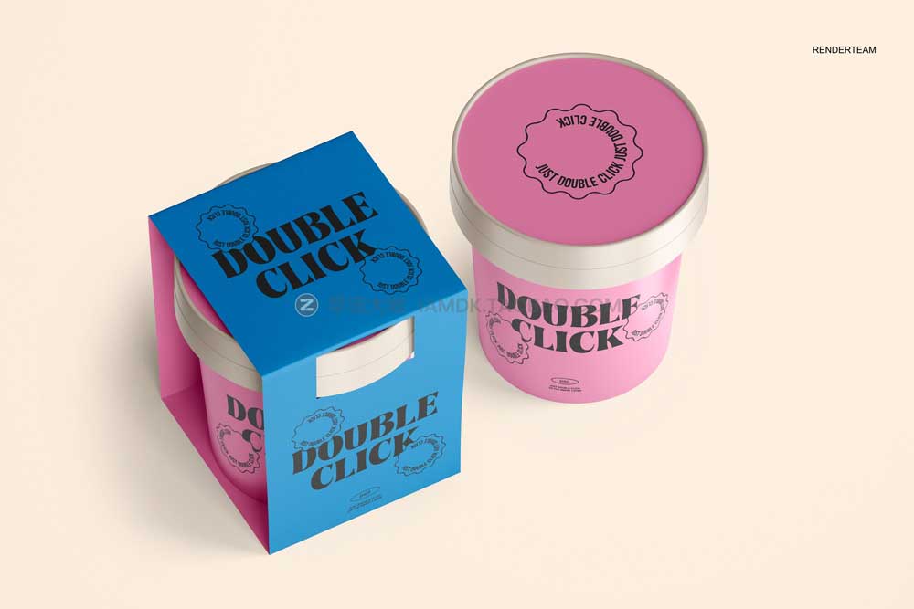 6款时尚冰淇淋酸奶包装盒外观设计展示贴图ps样机模板素材 Ice Cream Packaging Mockup Set插图11