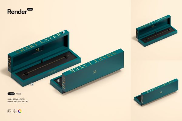 时尚珠宝首饰项链包装盒设计展示贴图psd样机模板 Jewelry Box Mockup Set