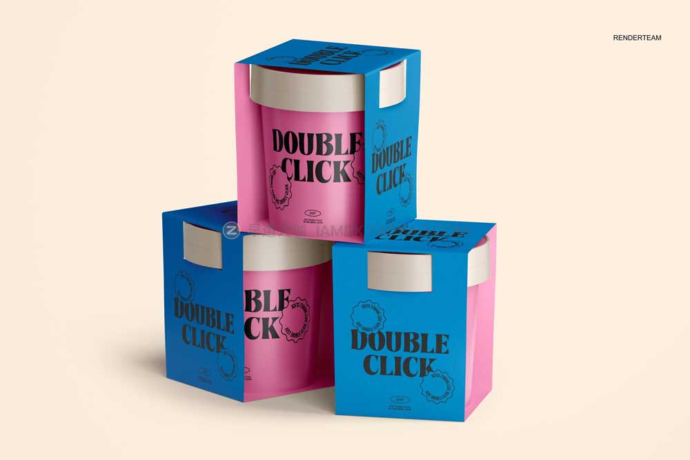 6款时尚冰淇淋酸奶包装盒外观设计展示贴图ps样机模板素材 Ice Cream Packaging Mockup Set插图4