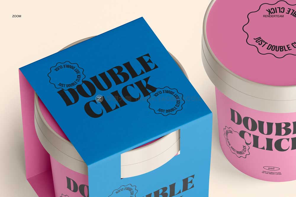 6款时尚冰淇淋酸奶包装盒外观设计展示贴图ps样机模板素材 Ice Cream Packaging Mockup Set插图9